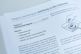 The image shows instructions for an experiment using floating magnets as part of an educational activity. It lists the required materials and indicates that the experiment is suitable and fascinating for children of all ages.