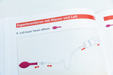 The image shows a guide to experimenting with air, illustrating how air can be used to open doors. It includes diagrams with arrows showing the flow of air and the interaction of each component.