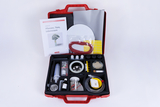 The picture shows an experiment kit titled &quot;Plants, Animals, Habitat&quot; kept in a red suitcase. Inside are various scientific materials and tools that can be used for educational experiments.