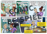 The image shows a comic strip in which two characters discuss different methods to extinguish a candle flame, while another character plans to secretly leave a room. Creative solutions are suggested to turn off the light without being discovered.