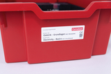 The picture shows a red storage box with a label for a student set called &quot;Electricity - Basics&quot;, which includes a pegboard. It is an experiment kit from Cornelsen aimed at students and teaches basic concepts of electricity.
