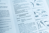 The image shows instructions for examining pond or stream water, including the materials and equipment needed such as a microscope and slides. The page also shows various water samples and their classification.