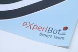 The image shows part of a poster or design featuring the &quot;eXperiBot Smart Team&quot; logo in a modern font. The background is soft, while the logo is designed in striking colors to create a strong visual presence.