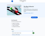 Ein robuster, farbenfroher Roboterfahrzeug steht auf einer Spielmatte und ist dazu gedacht, Rohstoffe zu sammeln. Die Lernziele umfassen das Programmieren des Fahrzeugs, das Fahren auf farbigen Punkten und das Abliefern der gesammelten Materialien.